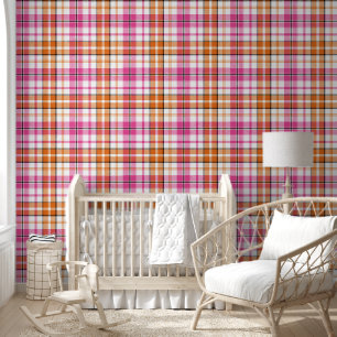 White Pink Orange Plaid Tartan Design Wallpaper