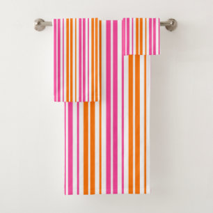 White Pink Orange Vertical Stripes Design   Bath Towel Set