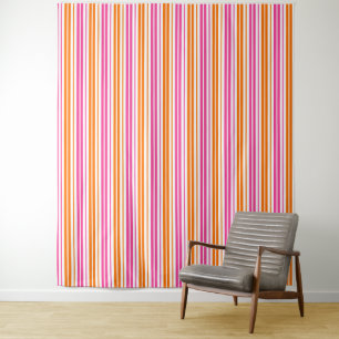 White Pink Orange Vertical Stripes Design   Tapestry