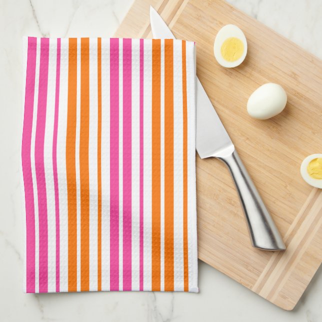 White Pink Orange Vertical Stripes Design   Tea Towel (Quarter Fold)