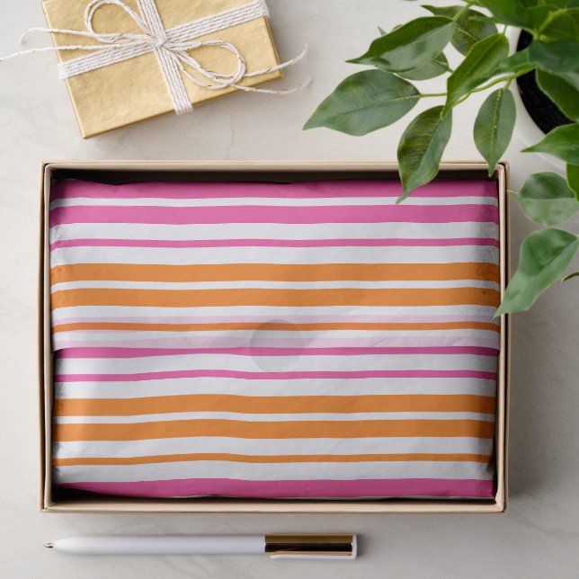 White Pink Orange Vertical Stripes Design   Tissue Paper (Gift)