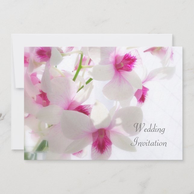 White - pink orchids Wedding Invitation (Front)