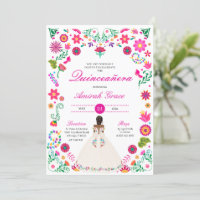 White Pink Otomi Embroidery Quinceañera Invitation