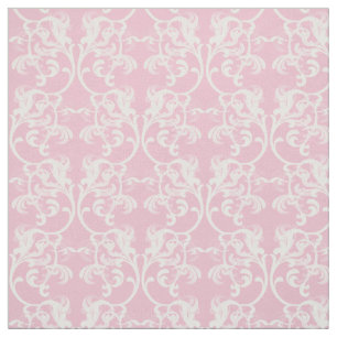 White Pink Parisian Damask Pattern Fabric
