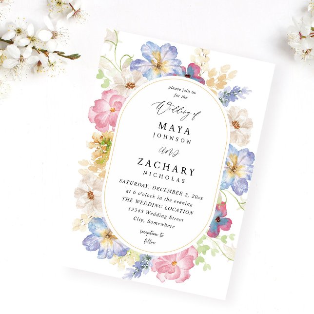 White Pink & Purple Floral Wedding Invitation (Creator Uploaded)