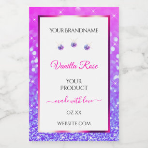 White Pink Purple Glitter Product Labels Jewels