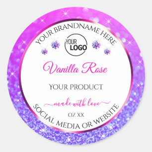 White Pink Purple Glitter Product Labels with Logo