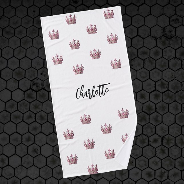 White pink queen crown name girl bath towel (Creator Uploaded)