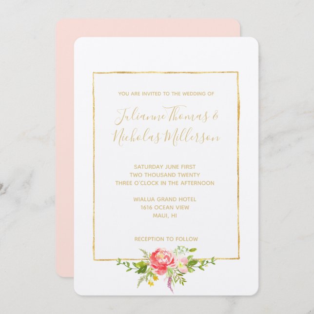 White Pink Red Floral Invitation (Front/Back)