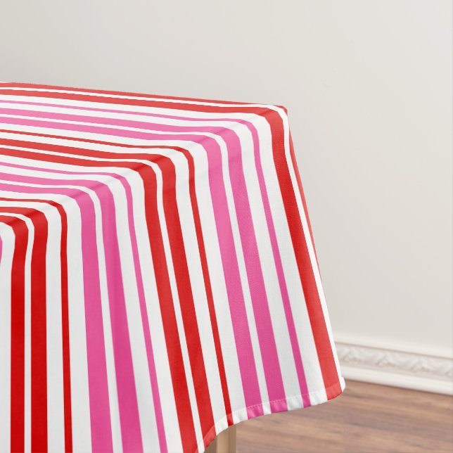 White Pink Red Vertical Stripes Design   Tablecloth (In Situ)