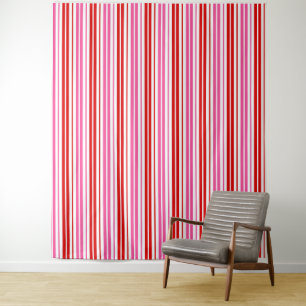 White Pink Red Vertical Stripes Design Tapestry