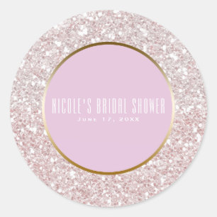 White Pink Rose Gold Glitter Glam Wedding Favour Classic Round Sticker