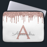 White Pink Rose Gold Glitter Sparkle Monogram Laptop Sleeve<br><div class="desc">White and Pink - Rose Gold Faux Dripping Modern and Elegant Girly Glitter and Sparkle Elegant Monogram Case. This case can be customised to include your initial and first name.</div>