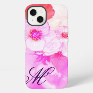 WHITE PINK ROSES, RED ANEMONE FLOWERS MONOGRAM iPhone 13 CASE