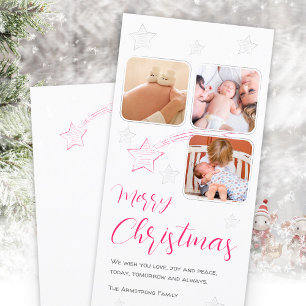 White Pink Shooting Star Script Christmas Holiday Card