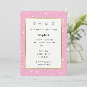 White Pink Sky of Stars Birthday Invitation