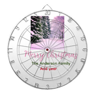 White pink snow merry Christmas add family name da Dartboard