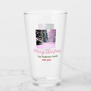 White pink snow merry Christmas add family name da Glass