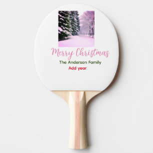 White pink snow merry Christmas add family name da Ping Pong Paddle