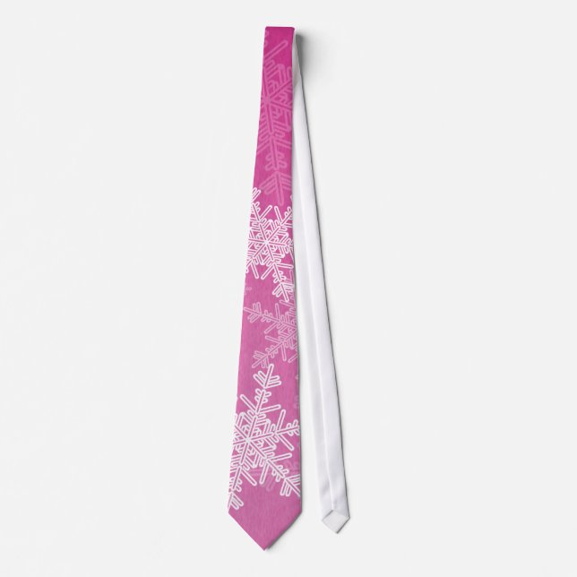 White Pink Snowflakes Minimalist Christmas Name Tie (Front)