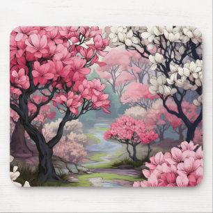 White Pink Spring Flowers Mouse Pad