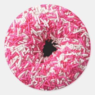 White Pink Sprinkles Doughnut Classic Round Sticker