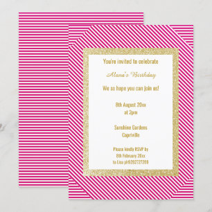 White Pink Stripe Gold Modern All Occassion Invitation