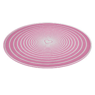 White Pink Striped Cutting Board with Heart