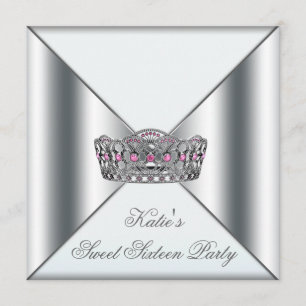 White Pink Tiara White Sweet 16 Party Invitation