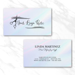 White Pink Turquoise Holographic Gradient Logo Business Card