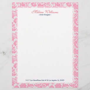 White & Pink Vintage Damasks Pattern Letterhead Design