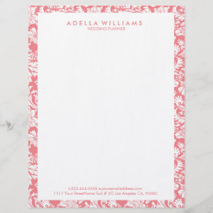 White & Pink Vintage Floral Damasks Pattern Letterhead