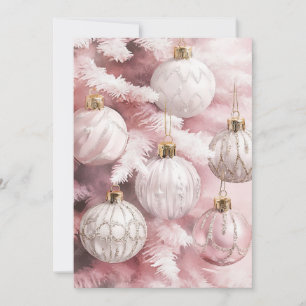 White Pink Vintage Ornaments Christmas Holiday Card