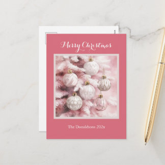 White Pink Vintage Ornaments Christmas Postcard