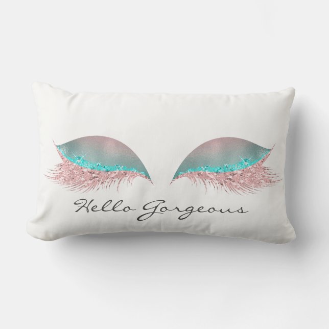 White Pink Water  Makeup Lashes Hello Gorgeous Lumbar Cushion (Front)
