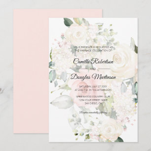 White Pink Watercolor Floral Wedding   Invitation