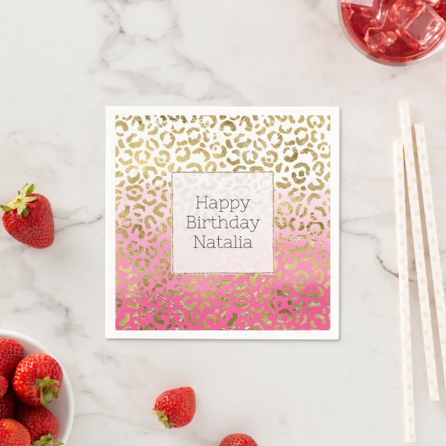 White Pink Watercolor Gold Glam Leopard Print  Napkin (Insitu)