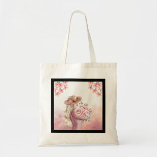 white, pink watercolor Vintage Lady Floral beauty Tote Bag