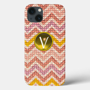 WHITE PINK YELLOW MOSAIC CHEVRONS GEM MONOGRAM iPhone 13 CASE