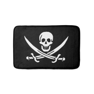 White, Pirate Flag Calico Jack, Skull & Cutlass Bath Mat