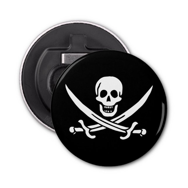 White, Pirate Flag Calico Jack, Skull & Cutlass Bottle Opener (Front)