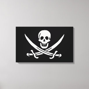White, Pirate Flag Calico Jack, Skull & Cutlass  Canvas Print