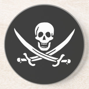 White, Pirate Flag Calico Jack, Skull & Cutlass Coaster
