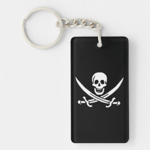 White, Pirate Flag Calico Jack, Skull & Cutlass  Key Ring