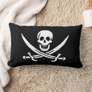 White, Pirate Flag Calico Jack, Skull & Cutlass  Lumbar Cushion