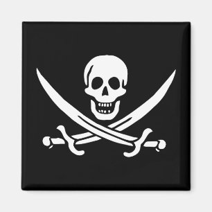 White, Pirate Flag Calico Jack, Skull & Cutlass Magnet