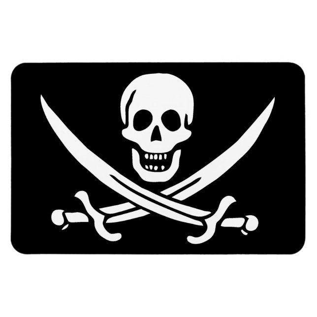 White, Pirate Flag Calico Jack, Skull & Cutlass  Magnet (Horizontal)