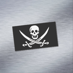 White, Pirate Flag Calico Jack, Skull & Cutlass Magnetic Business Card