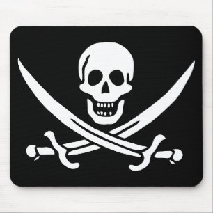 White, Pirate Flag Calico Jack, Skull & Cutlass  Mouse Pad