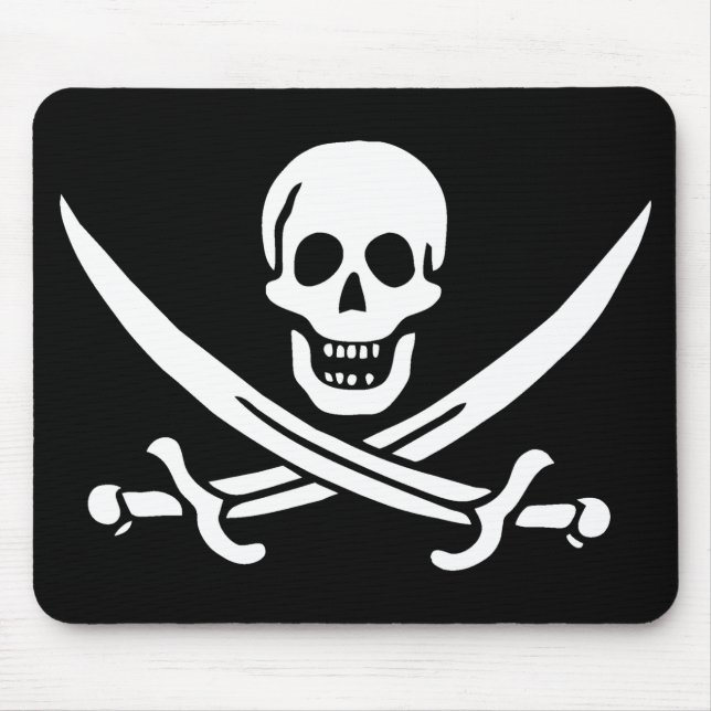 White, Pirate Flag Calico Jack, Skull & Cutlass  Mouse Pad (Front)